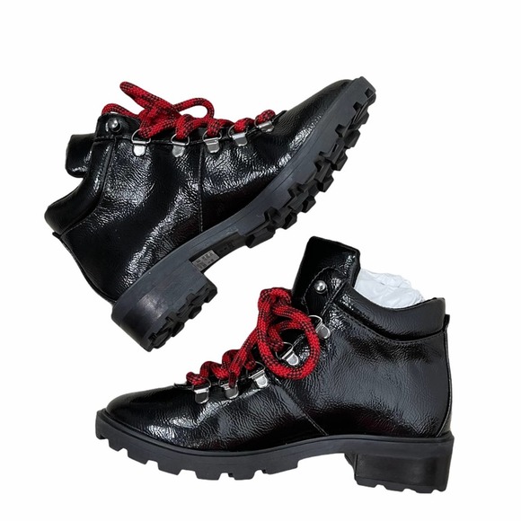 Schutz Niceia Patent Leather Hiking Boot Black 5.5 - Picture 2 of 7